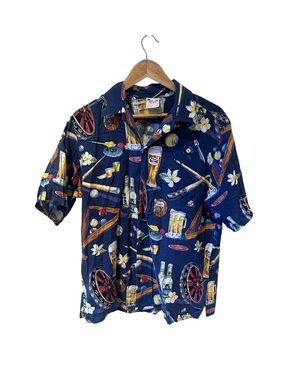 Barefoot in Paradise‎ Hawaiian Shirt Vintage Size Large Cotton Blend Made in USA